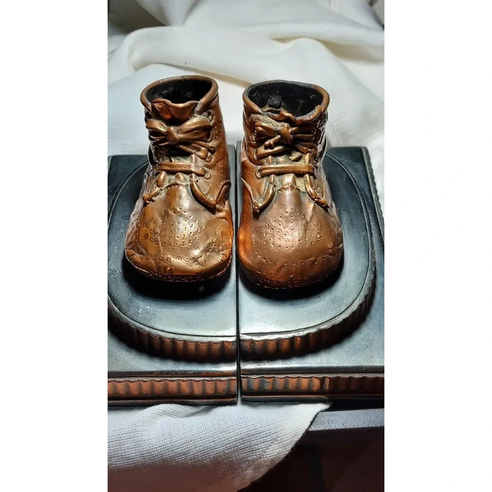 Vintage Bronze Copper Baby Shoe Bookends‎